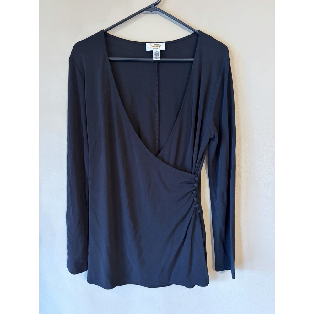 Talbots Women's 10 Regular Black Solid V-Neck Long Sleeve Pullover Blouse